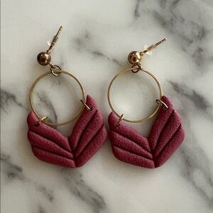 Gold and Pink Leaf Earrings